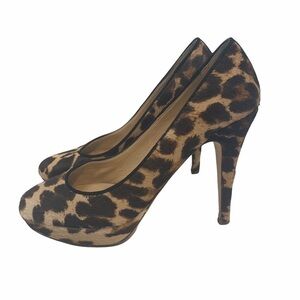 J. Crew Pia Calf Hair Leather Cheetah Platform Heels Women’s 7.5